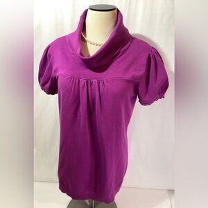 Kim Rogers Woman’s Top Size M color Fuchsia Turtleneck Short Sleeve Knit